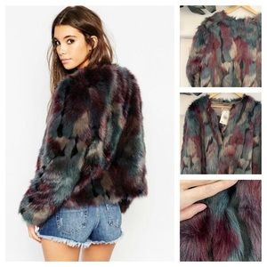 🆕 ASOS Statement Faux Fur Coat – Multicolor Boho Luxe | Size 12